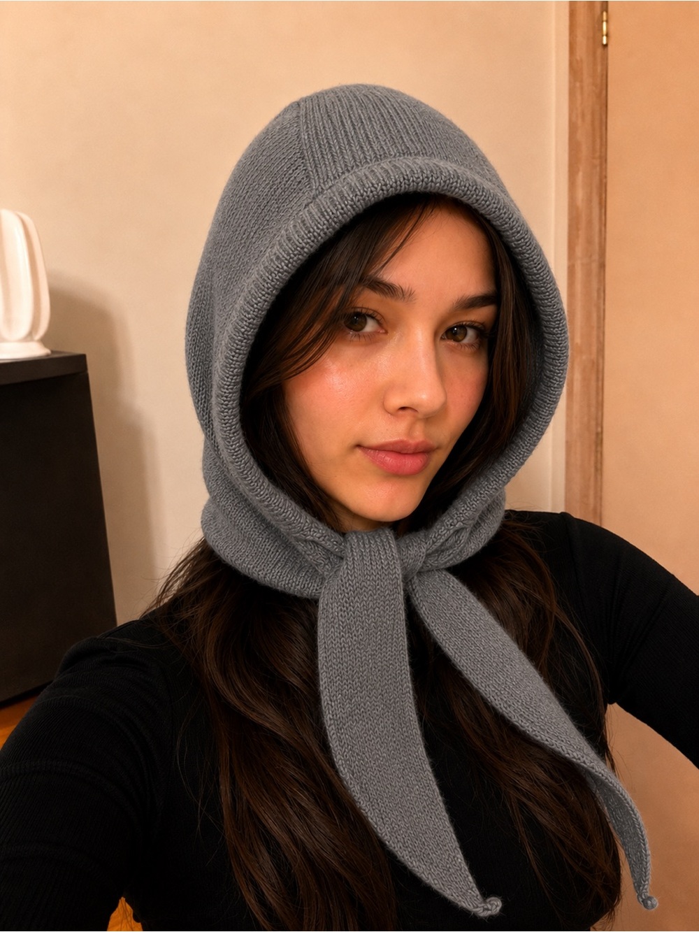 Knitted Winter Balaclava Thickened One-Piece Scarf Cap Hooded Y2K One Size Gray